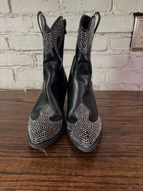 Studded Black Western Ankle Boots for Women